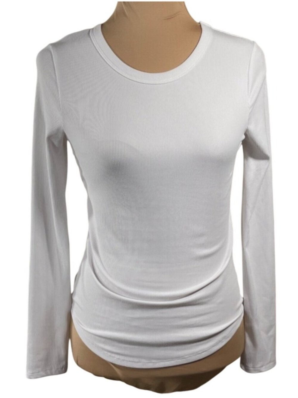 No Boundaries Ribbed Long Sleeve T-Shirt Size M Medium White Stretch